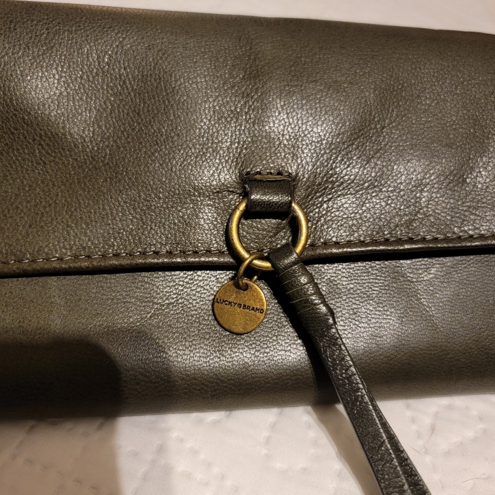 LUCKY BRAND Convertible Wallet Crossbody Clutch Bag Deep Green Leather Clean